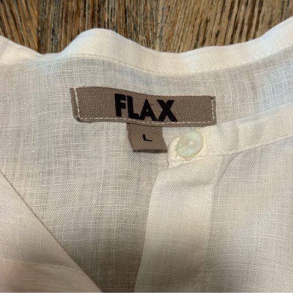 Large Flax Linen poets blouse Women’s long white top shirt mandarin collar - Picture 2 of 12